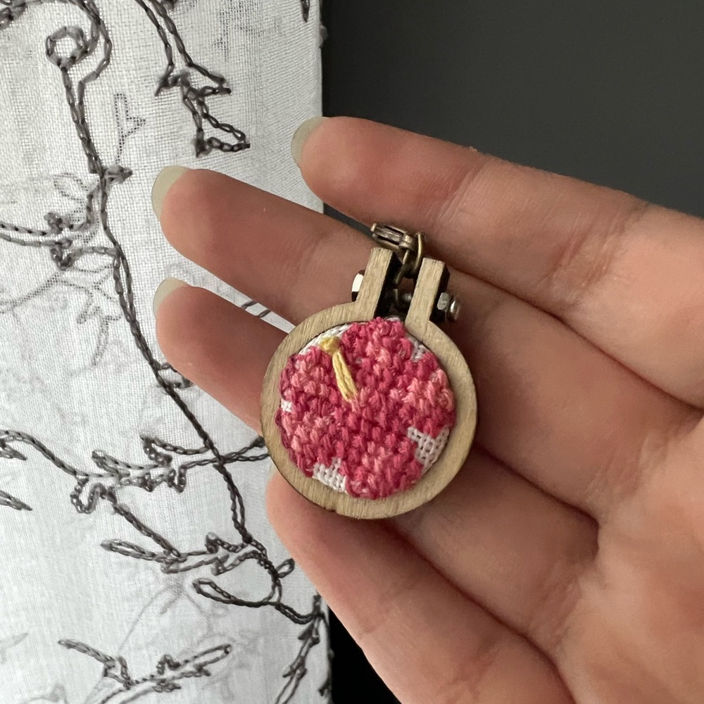 Handcrafted Embroidered Hibiscus Pendant Charm
